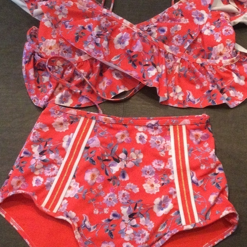H&M High waisted floral two piece bathing suit
